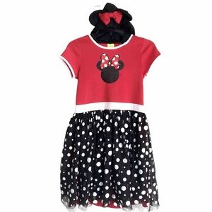 Disney Girls Hooded Minnie Mouse Dress Size XL 14/16 Sequin Ears Polka Dot